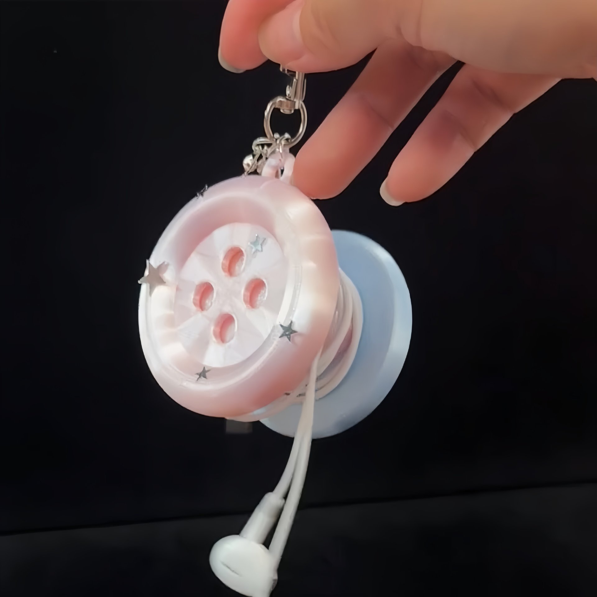 Cable Winder Keychain - 3D Kawaii Yuvarlak Düğme Yıldız Anahtarlık