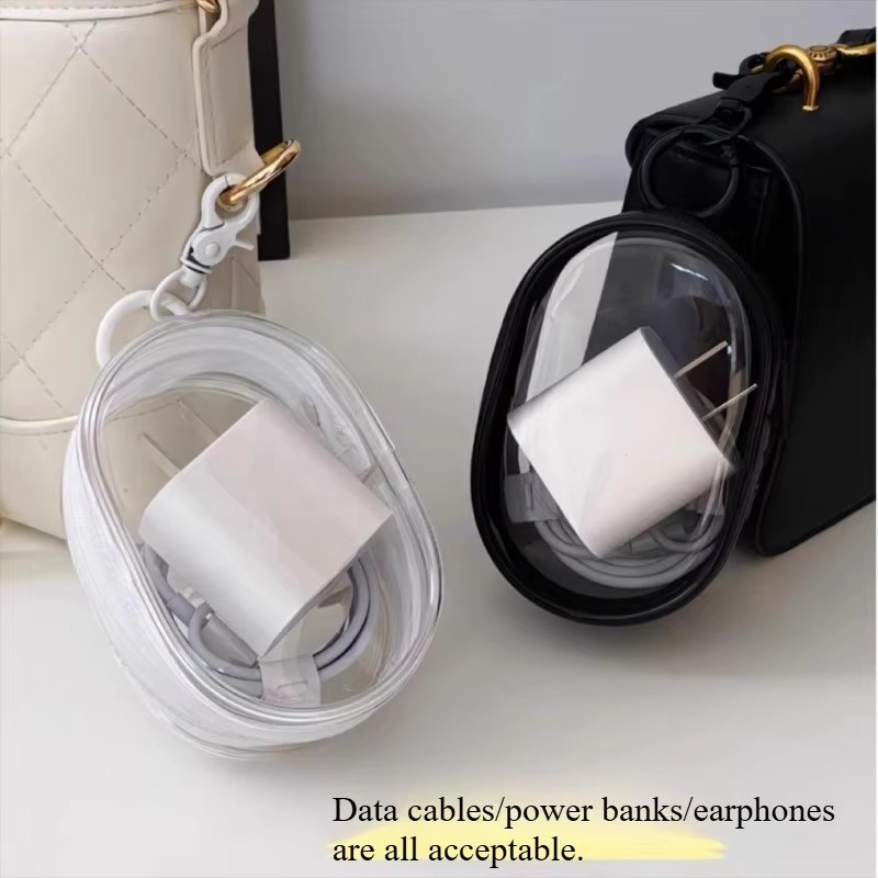 Cable Winder Keychain - Taşınabilir Mini Şeffaf Fermuarlı Saklama Çantası