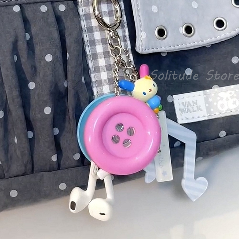 Cable Winder Keychain - Vintage Y2K Ekstra Büyük Düğmeli Kulaklık