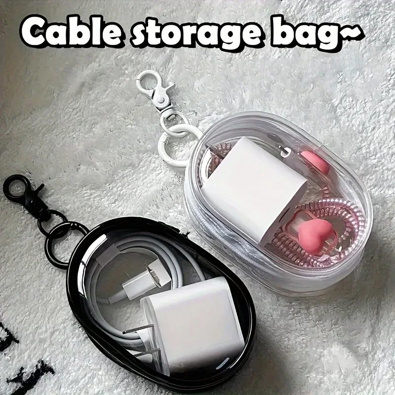 Cable Winder Keychain - Taşınabilir Mini Şeffaf Fermuarlı Saklama Çantası