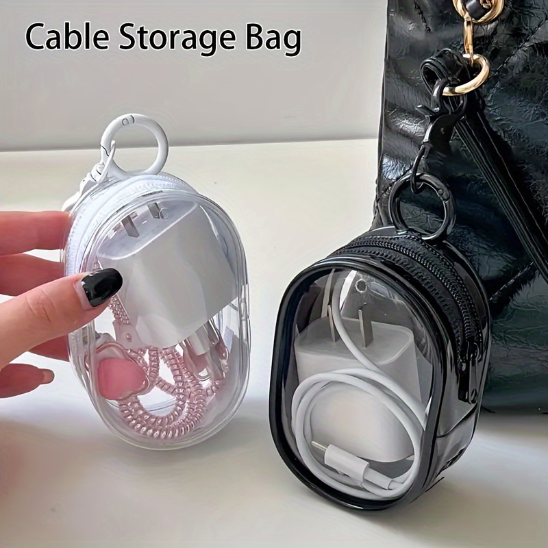 Cable Winder Keychain - Taşınabilir Mini Şeffaf Fermuarlı Saklama Çantası
