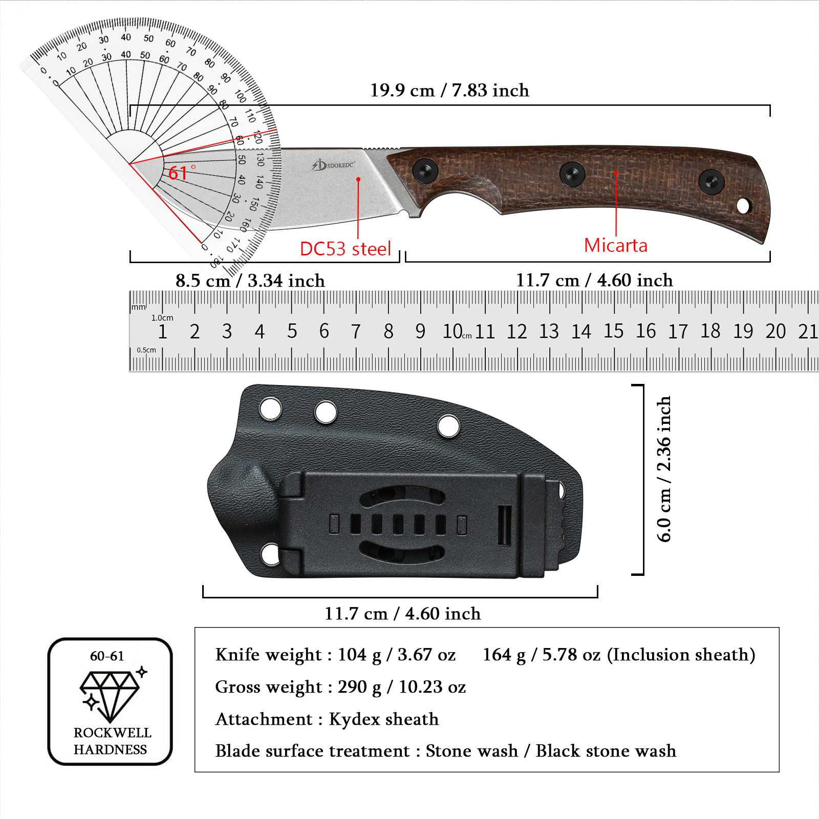 SDOKEDC DC53 Çelik EDC Maket B - Edc Carry Fixed Blade Knife incelemesi ve fiyatı