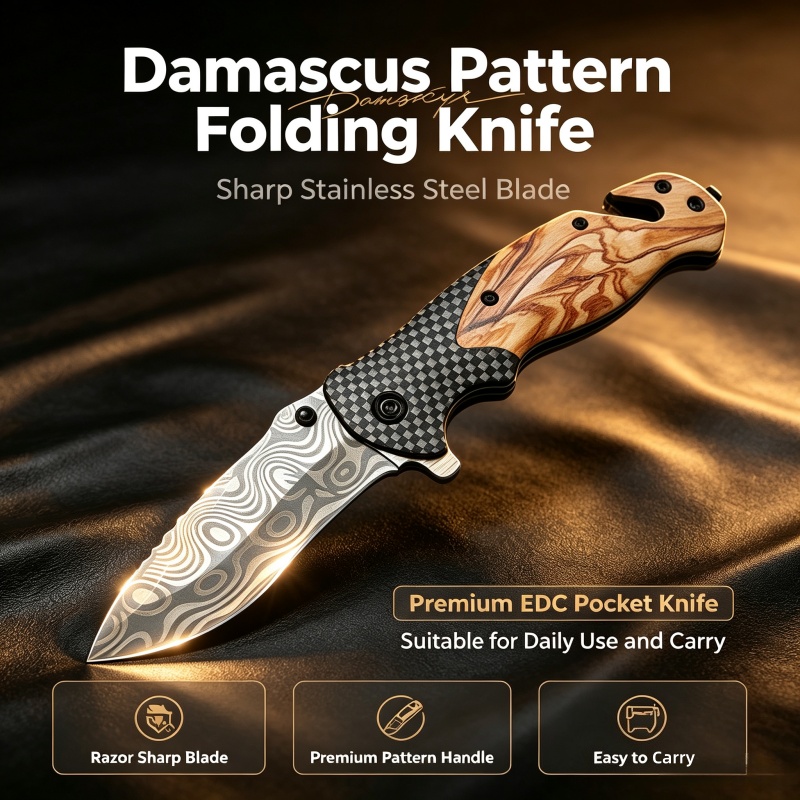 Şam Desenli Katlanır Bıçak Kes - Edc Daily Carry incelemesi ve fiyatı